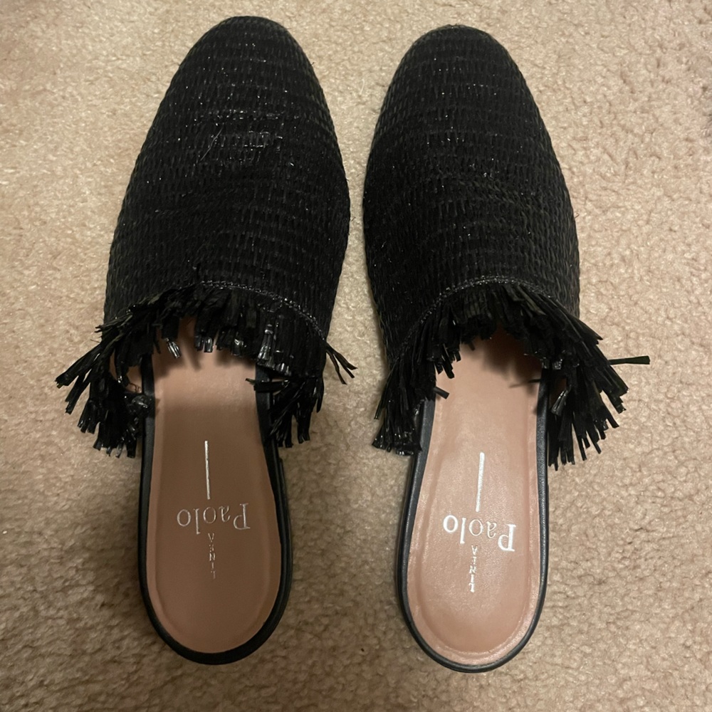 Paolo black womens fringe loafers size 7